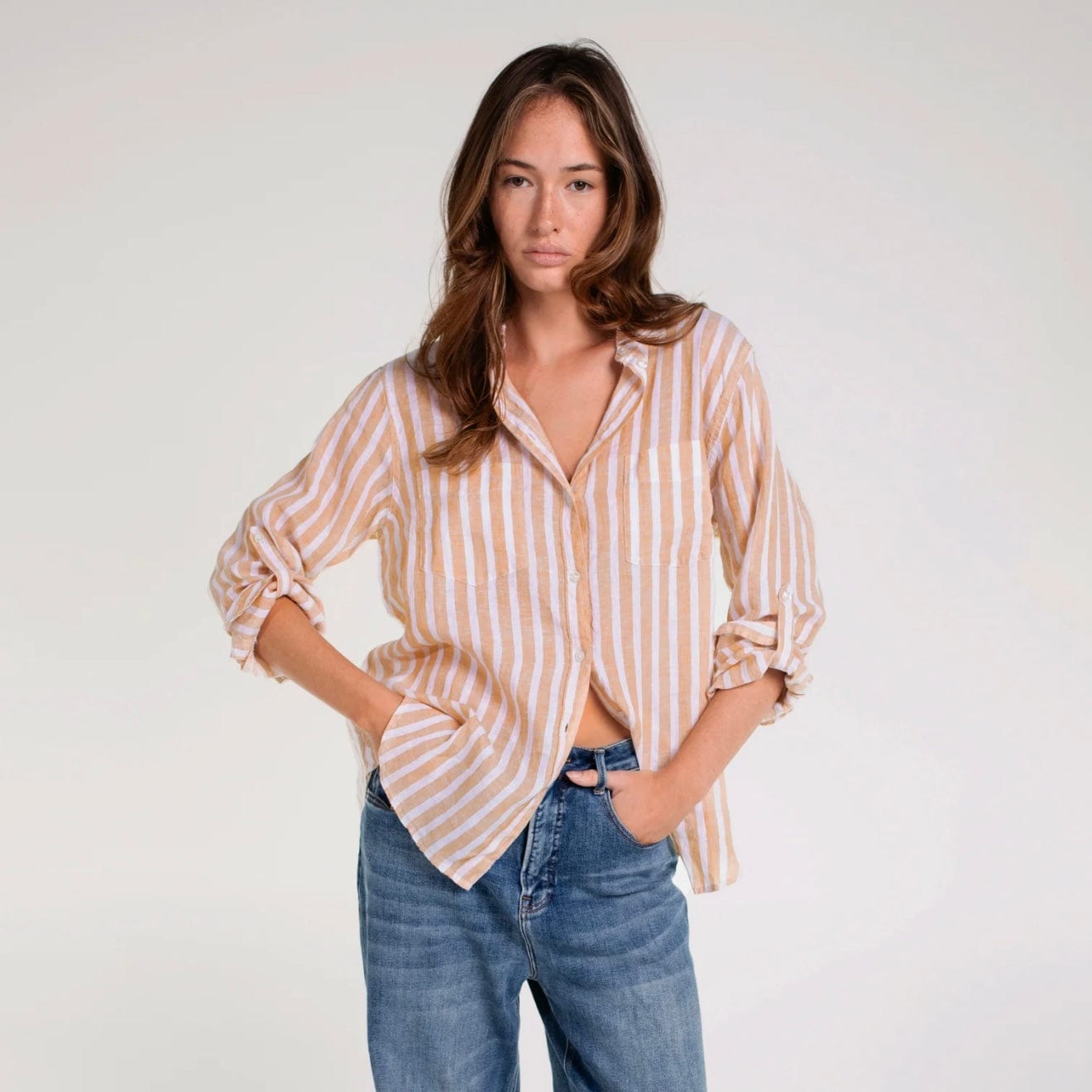 Hut Clothing Boyfriend Linen Shirt | Honeycomb Stripe