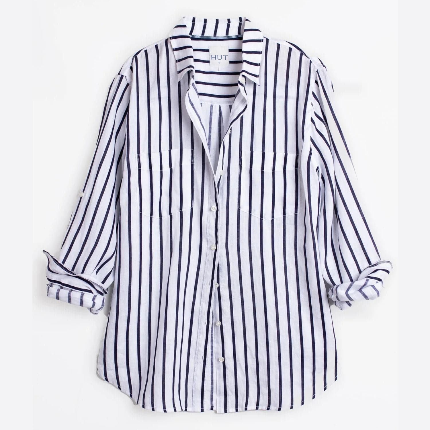 Hut Clothing Boyfriend Linen Shirt | Navy + White Stripe