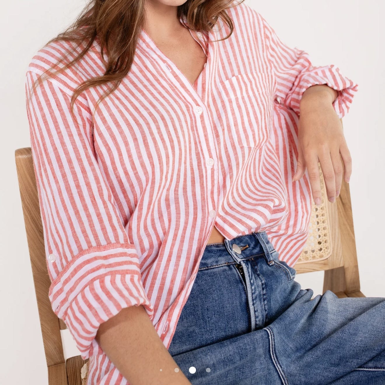 Hut Clothing Boyfriend Linen Shirt | Red + White Stripe