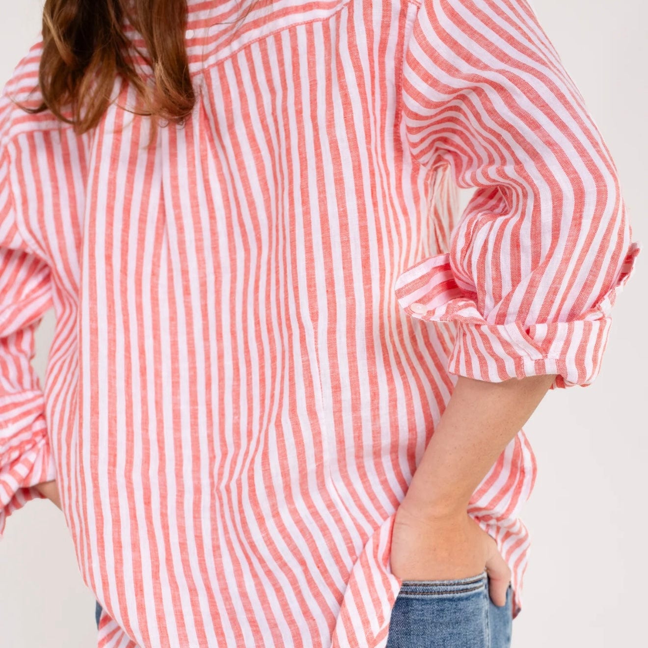 Hut Clothing Boyfriend Linen Shirt | Red + White Stripe