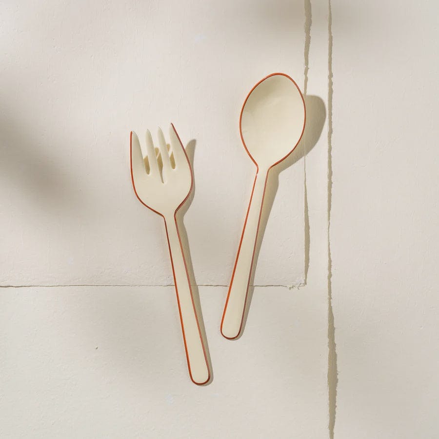 Inartisan Alder Enamel Salad Servers | Cream