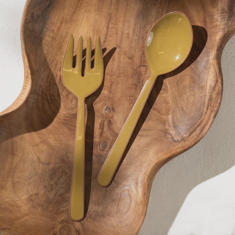 Inartisan Alder Enamel Salad Servers | Olive