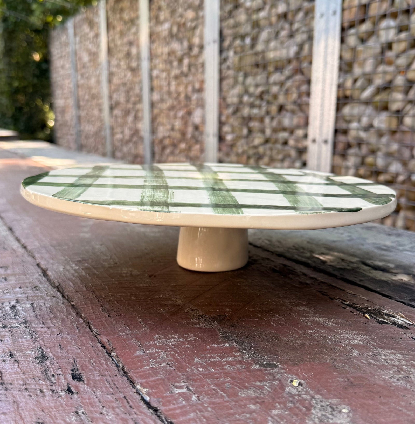 Late Night Pottery Cake Stand | Green Check