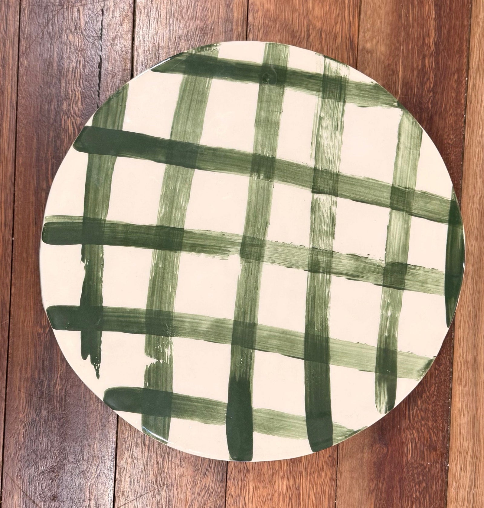 Late Night Pottery Cake Stand | Green Check