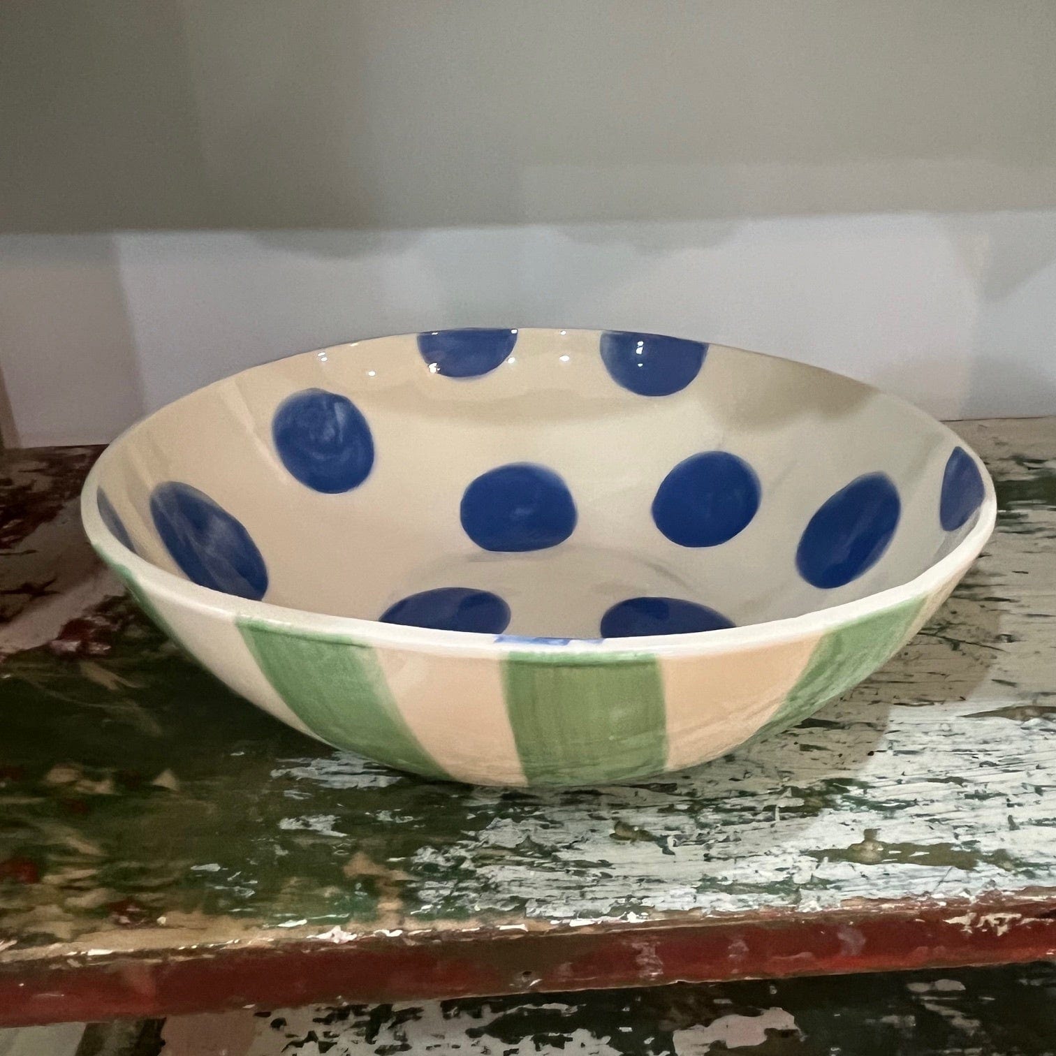 Late Night Pottery Happy Salad Bowl | Blue + Green