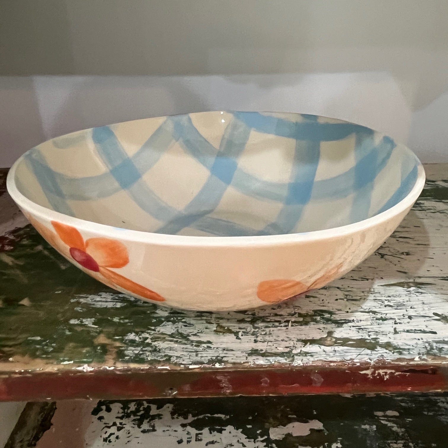 Late Night Pottery Happy Salad Bowl | Blue + Orange