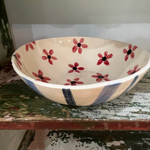 Late Night Pottery Happy Salad Bowl | Red + Blue