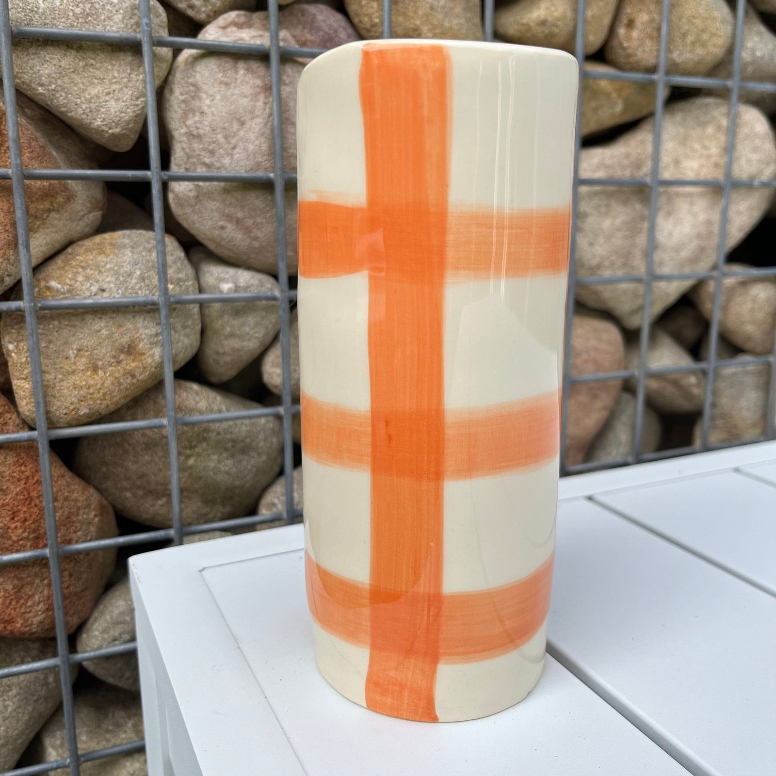 Late Night Pottery Small Vase | Orange Check