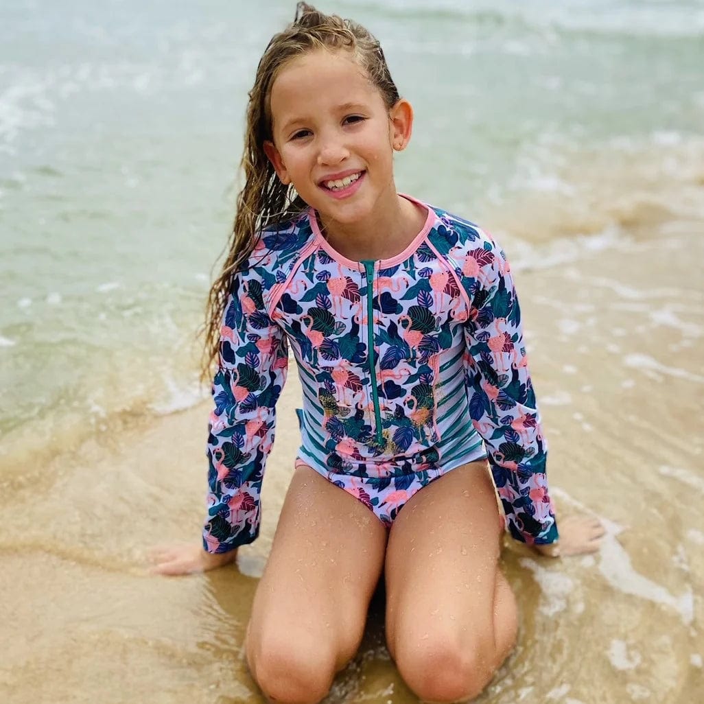 Mini Sandcrabs Long Sleeve Zip One Piece Dancing Flamingoes / 4