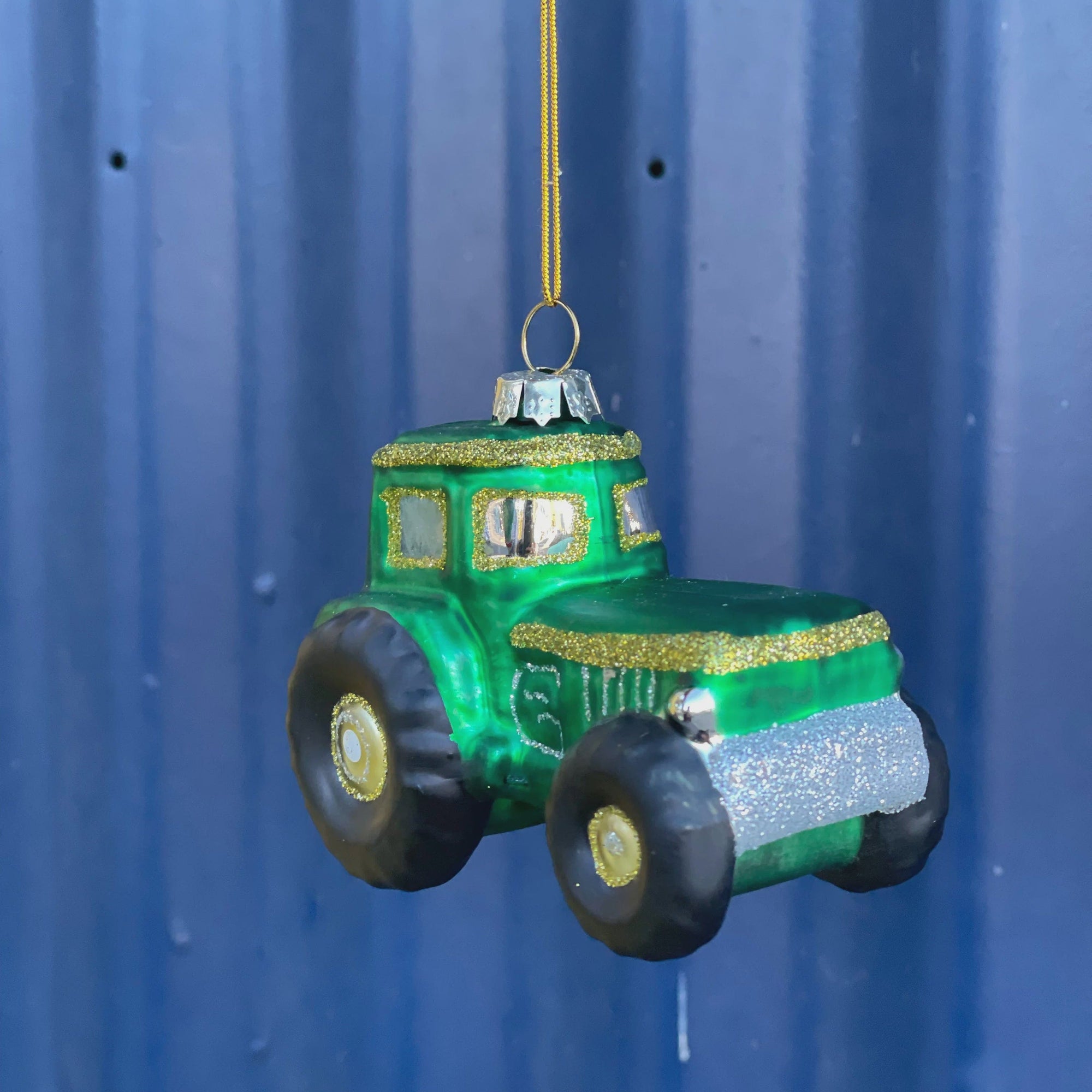 Mink + Me Green Tractor Glass Ornament