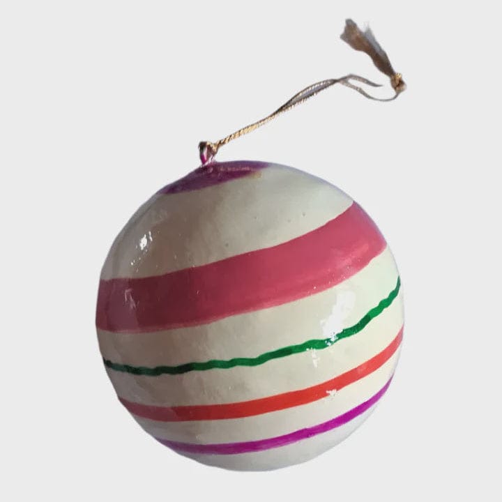 Mink + Me Hand Painted Paper Mauche Bauble Decoration | Multi Stripes