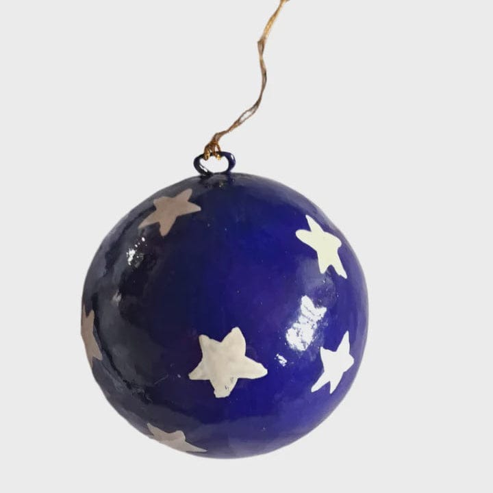 Mink + Me Hand Painted Paper Mauche Bauble Decoration | Navy Star