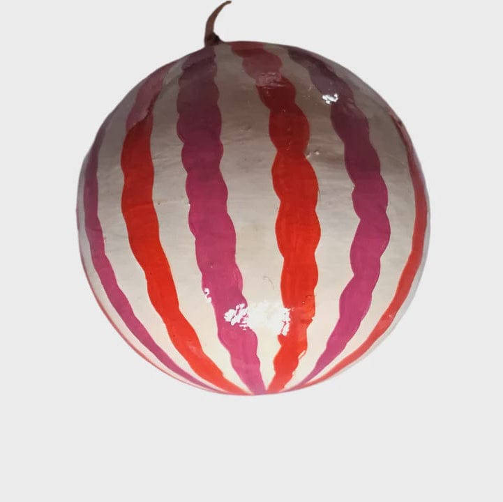 Mink + Me Hand Painted Paper Mauche Bauble Decoration | Red + Pink Stripe