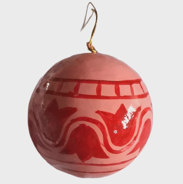 Mink + Me Hand Painted Paper Mauche Bauble Decoration | Red + Pink Tulip