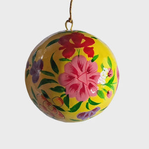Mink + Me Hand Painted Paper Mauche Bauble Decoration | Yellow Floral