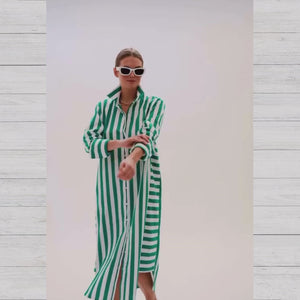 Andrea Shirtdress | Green Wide Stripe