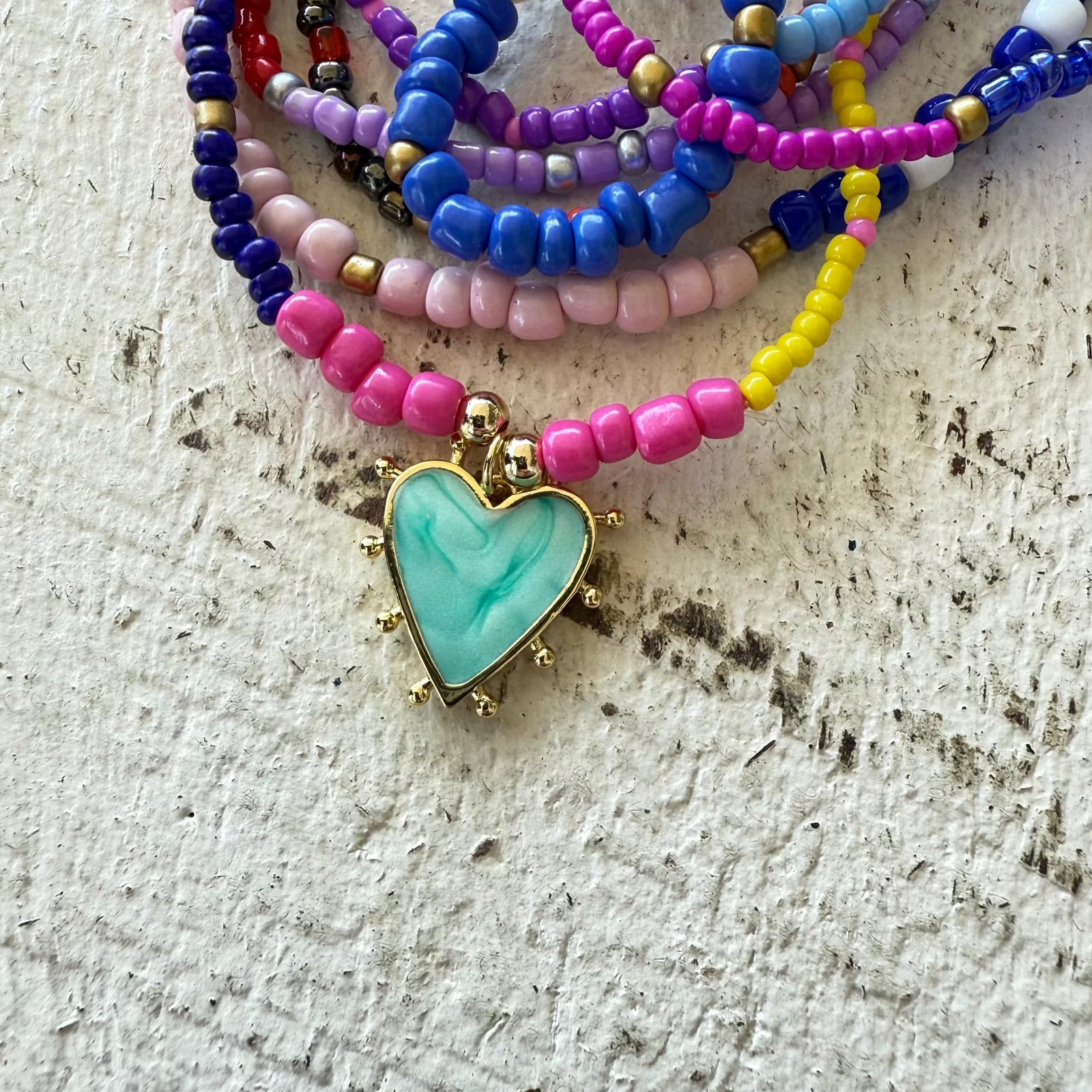 Rusty Pot Handmade Wrap Bracelet / Necklace | Aqua Heart