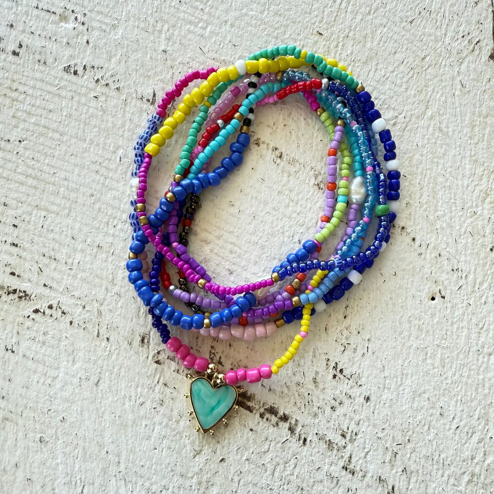 Rusty Pot Handmade Wrap Bracelet / Necklace | Aqua Heart