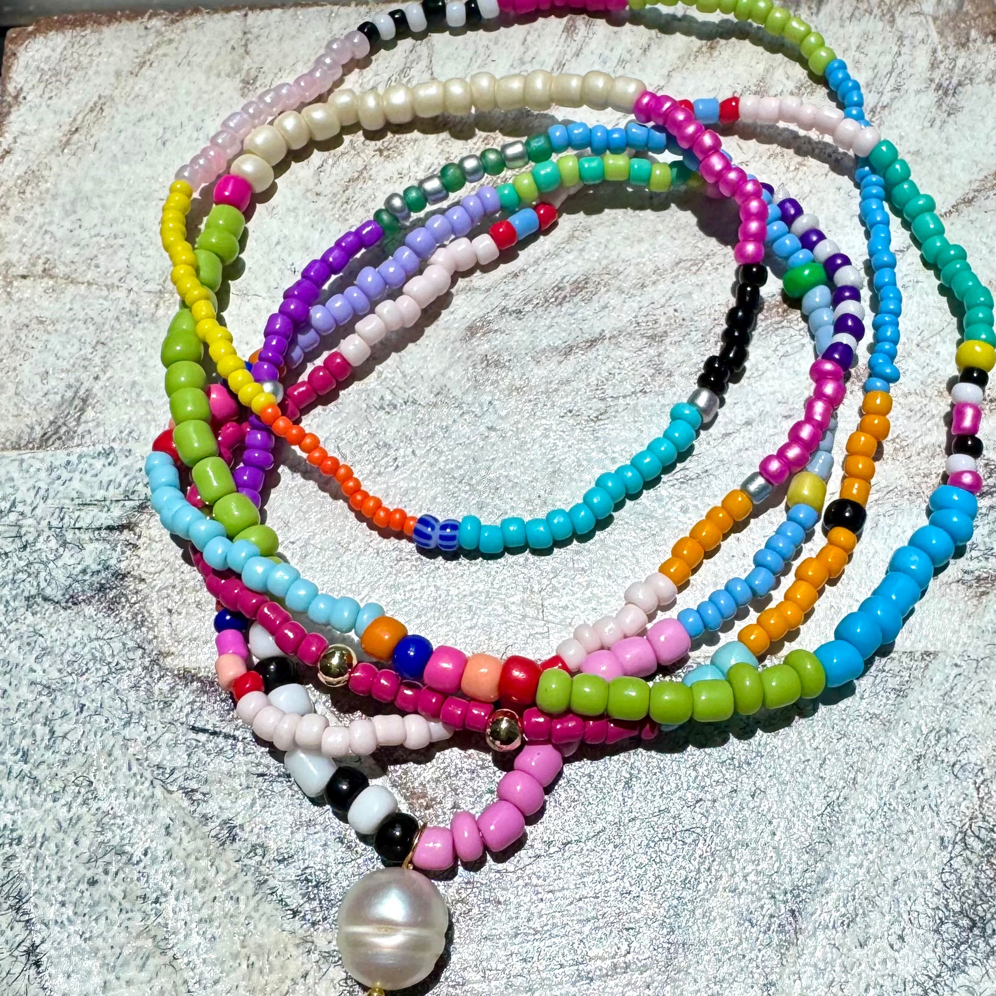 Rusty Pot Handmade Wrap Bracelet / Necklace | Black + White Pearl