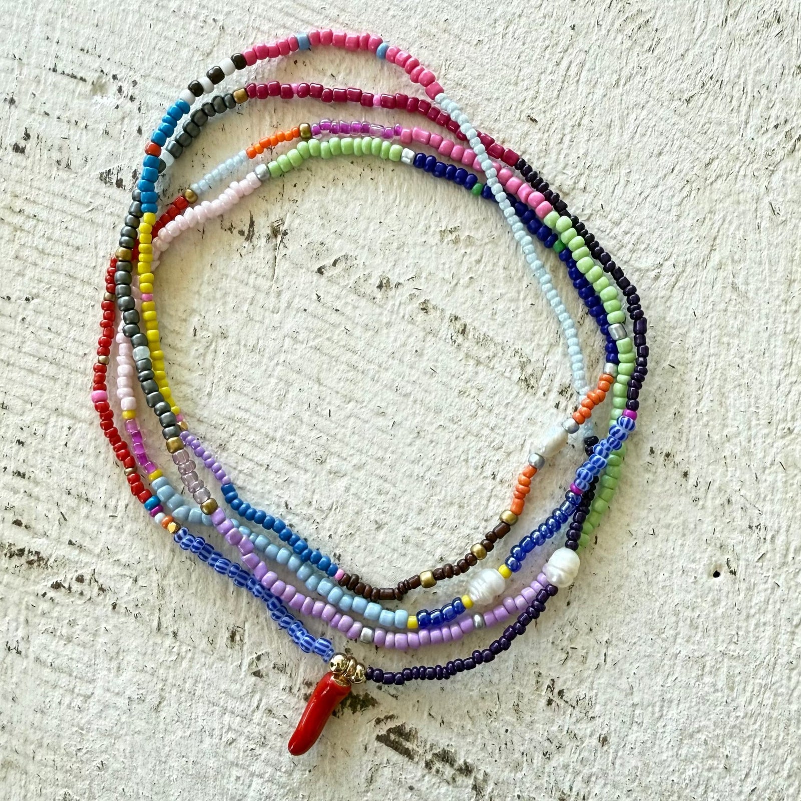 Rusty Pot Handmade Wrap Bracelet / Necklace | Chilli Blue Stripe