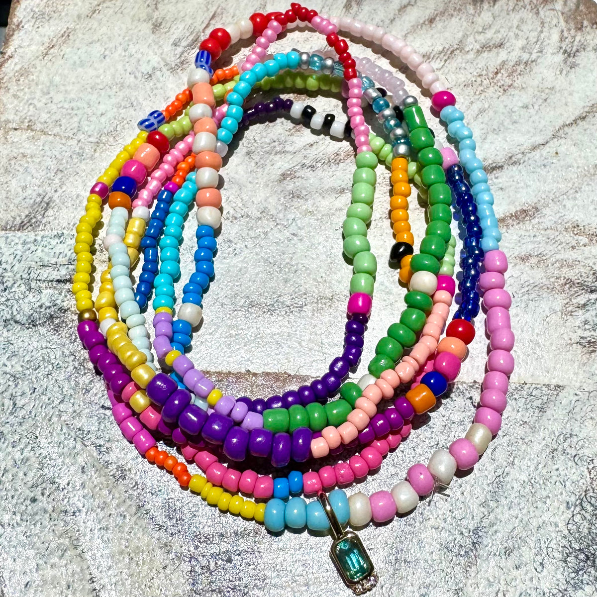 Rusty Pot Handmade Wrap Bracelet / Necklace | Light Blue Charm