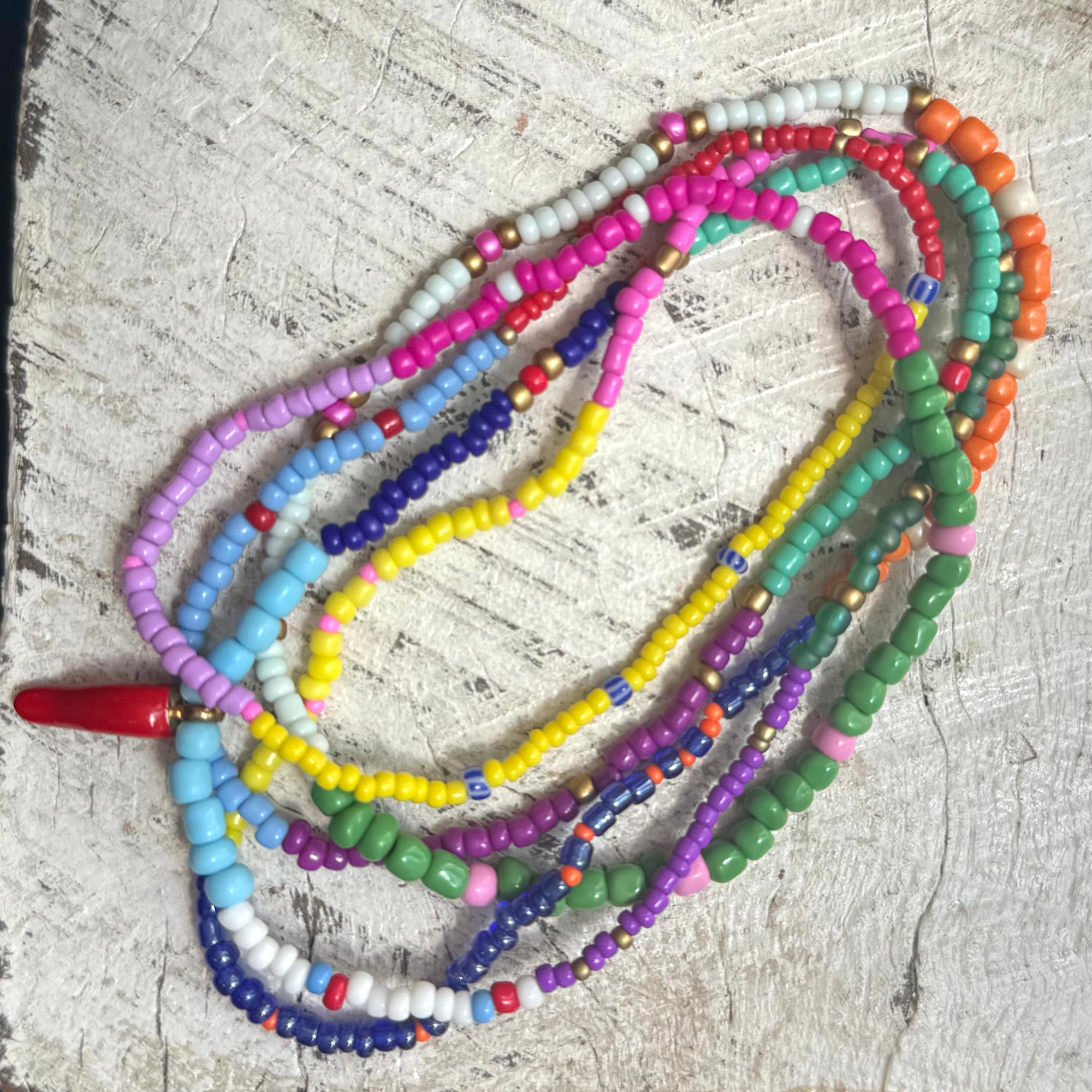 Rusty Pot Handmade Wrap Bracelet / Necklace | Light Blue + Red Chilli