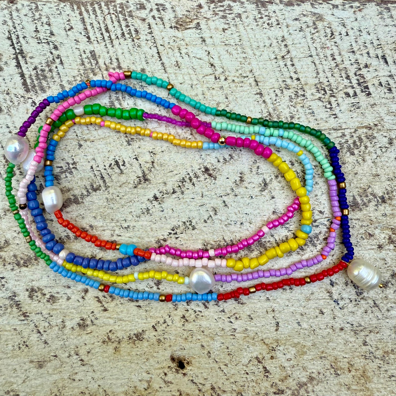 Rusty Pot Handmade Wrap Bracelet / Necklace | Pearl Purple Red