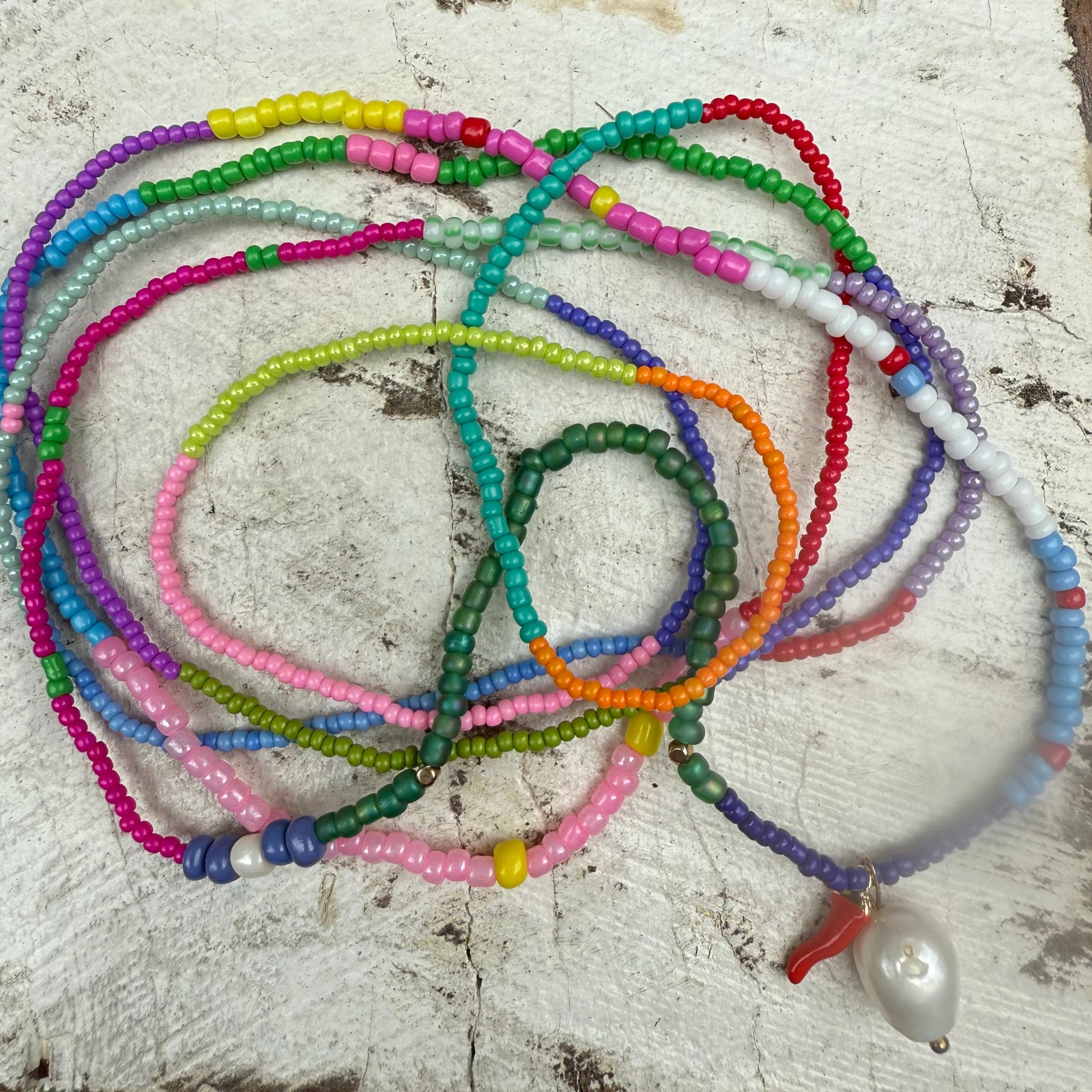 Rusty Pot Handmade Wrap Bracelet / Necklace | Purple Pearl +Chilli