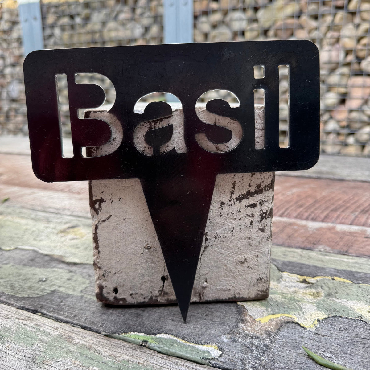 Rusty Pot Herb Garden Stake Basil