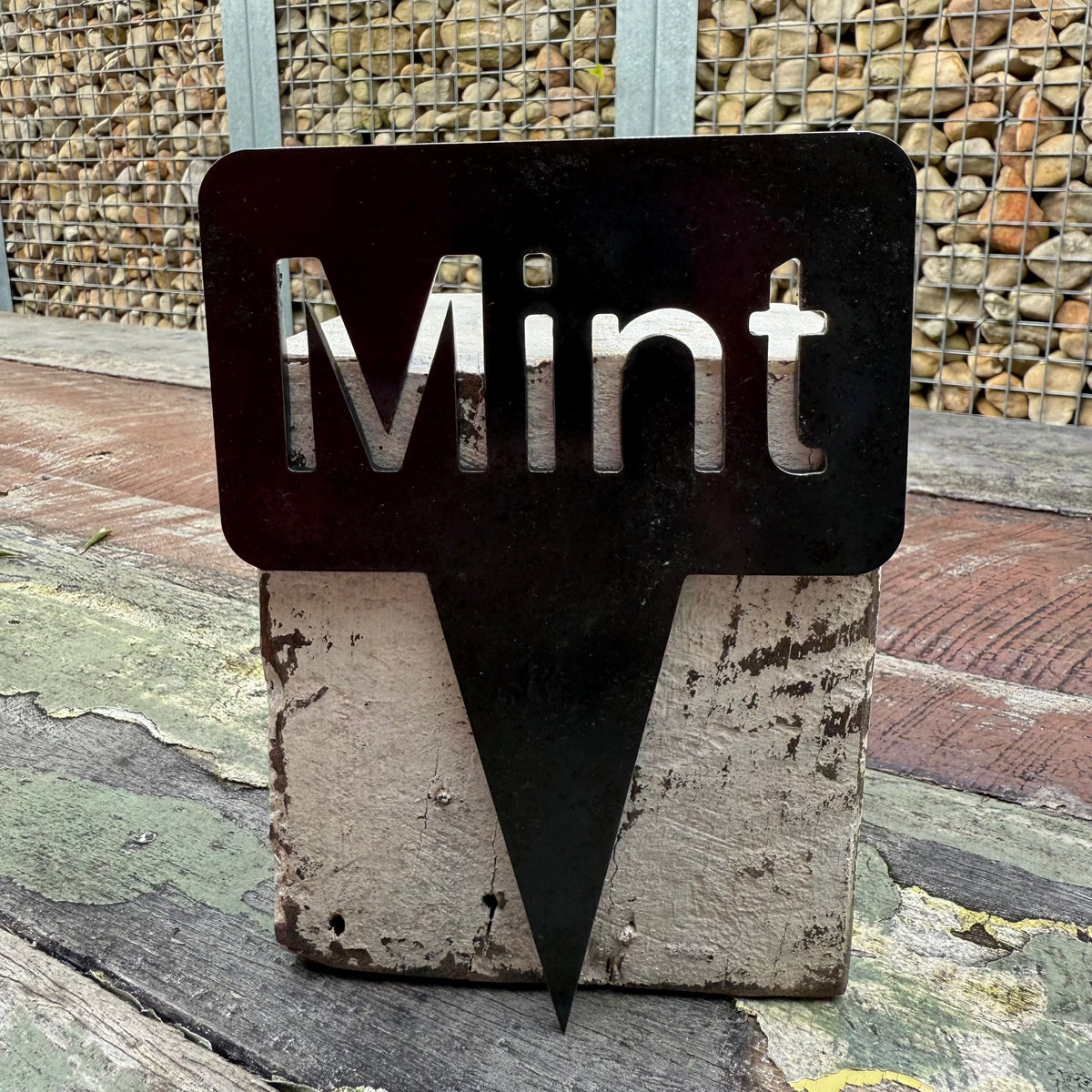 Rusty Pot Herb Garden Stake Mint