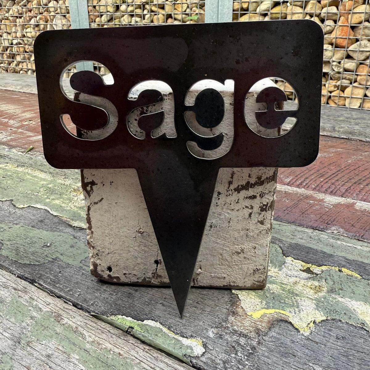 Rusty Pot Herb Garden Stake Sage