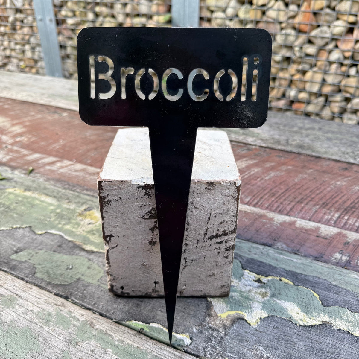 Rusty Pot Vegetable Garden Stake Broccoli