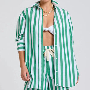 Shirty Andrea Shirt | Green Wide Stripe