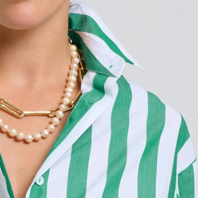Shirty Andrea Shirt | Green Wide Stripe