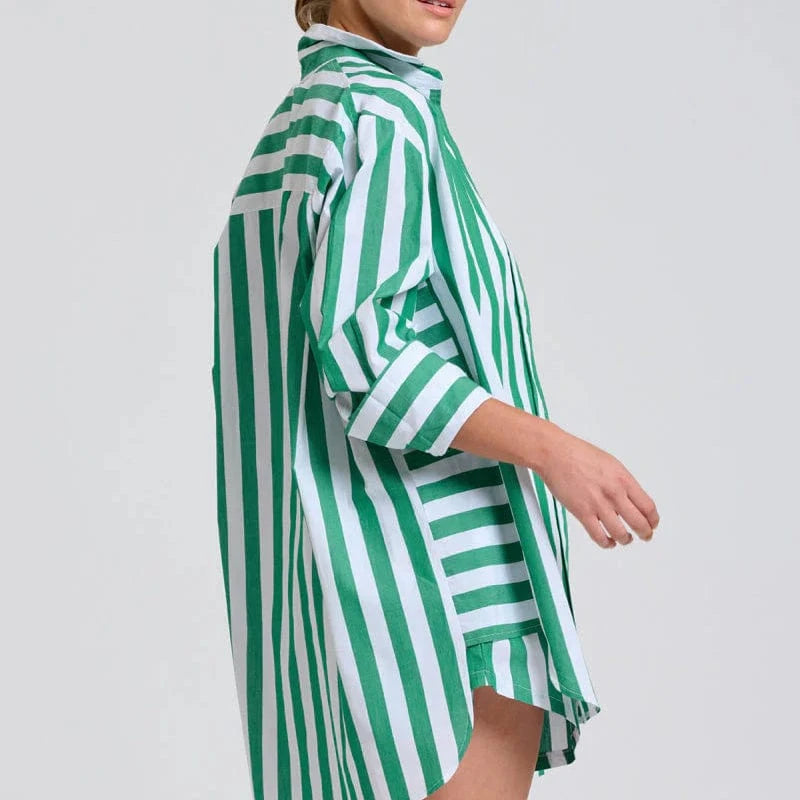 Shirty Andrea Shirt | Green Wide Stripe