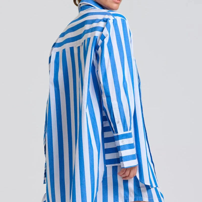 Shirty Andrea Shirt | Mid Blue Wide Stripe