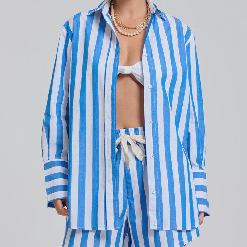 Shirty Andrea Shirt | Mid Blue Wide Stripe