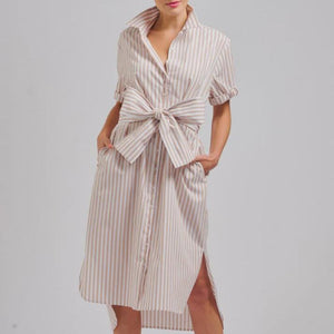 Shirty Annie Relaxed Longline Shirtdress | Stone White Stripe