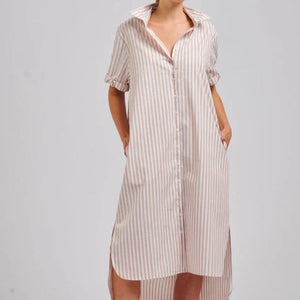 Shirty Annie Relaxed Longline Shirtdress | Stone White Stripe