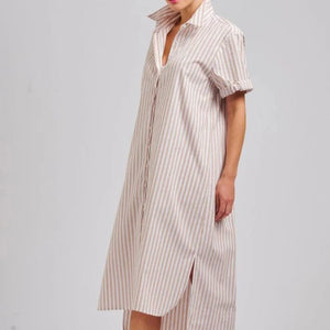 Shirty Annie Relaxed Longline Shirtdress | Stone White Stripe