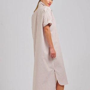 Shirty Annie Relaxed Longline Shirtdress | Stone White Stripe