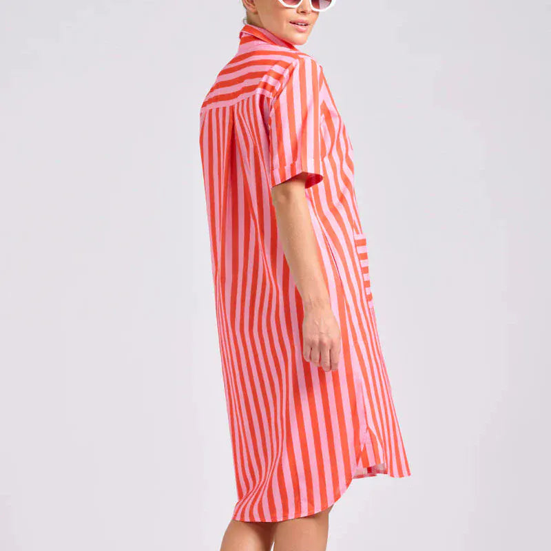 Shirty Caitlin Dress |Pink Papaya Stripe