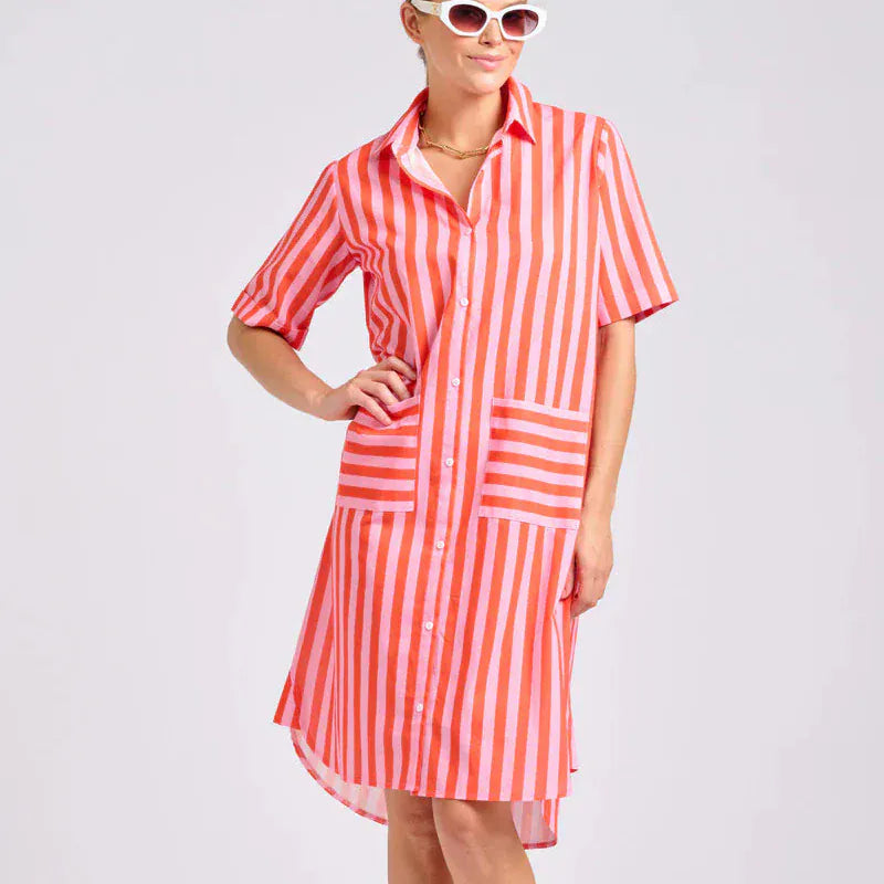 Shirty Caitlin Dress |Pink Papaya Stripe
