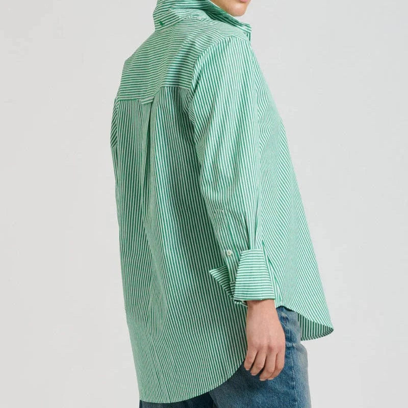 Shirty Elodie Trim Girlfriend Relaxed Shirt | Green Stripe