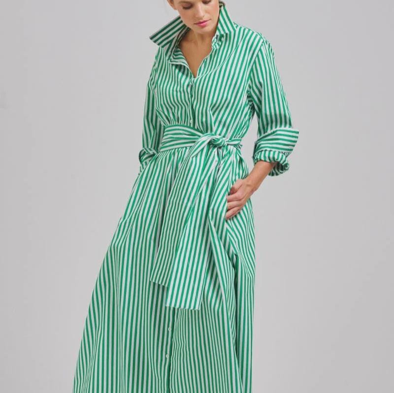 Shirty Luna Oversized Long Sleeve Shirt Dress | Apple Green Stripe