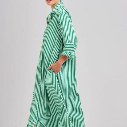 Shirty Luna Oversized Long Sleeve Shirt Dress | Apple Green Stripe