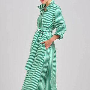 Shirty Luna Oversized Long Sleeve Shirt Dress | Apple Green Stripe