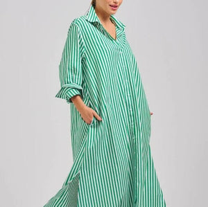 Shirty Luna Oversized Long Sleeve Shirt Dress | Apple Green Stripe