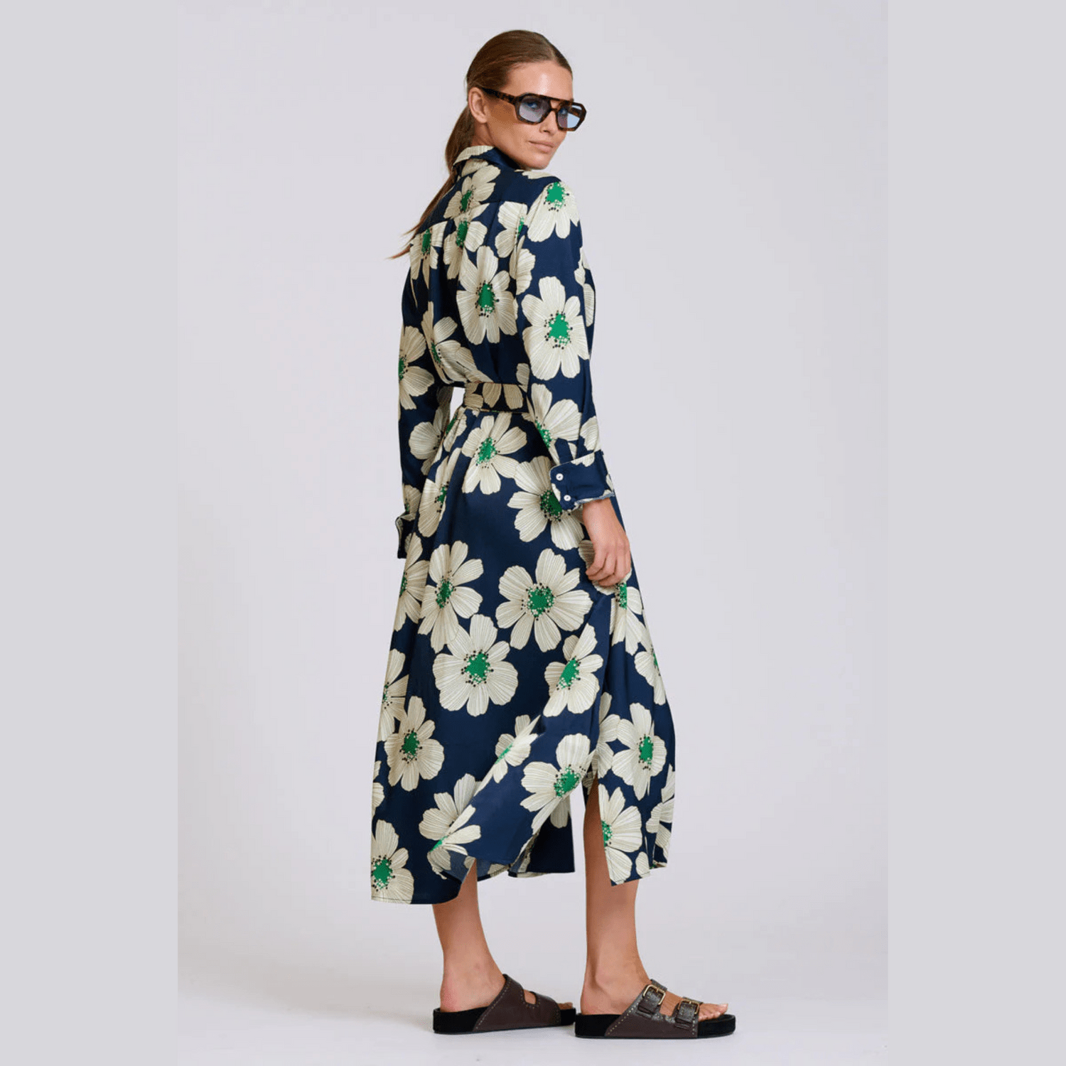 Shirty Luxe Luna Longline Shirt Dress | Navy + Green Bold Floral