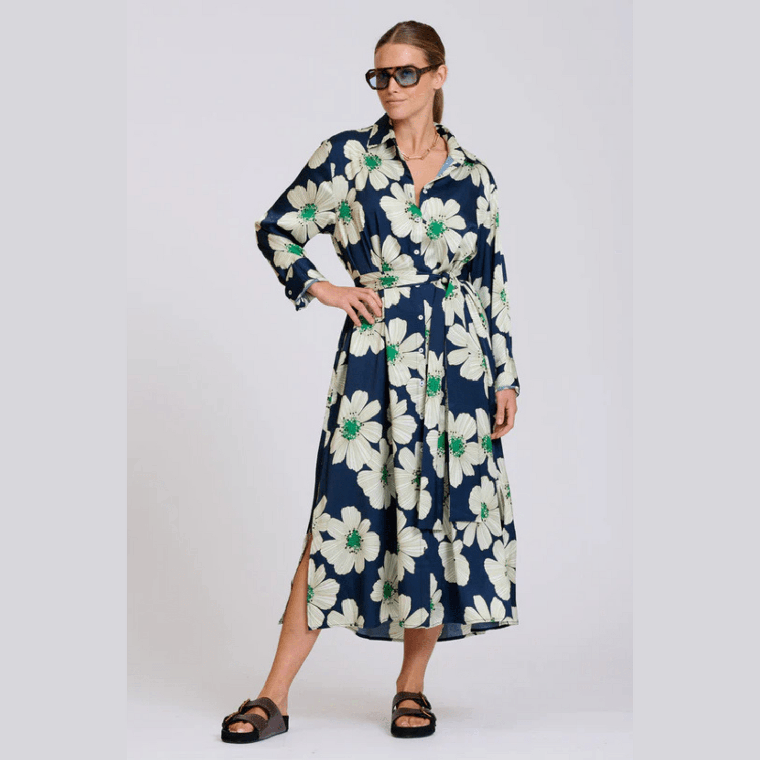 Shirty Luxe Luna Longline Shirt Dress | Navy + Green Bold Floral